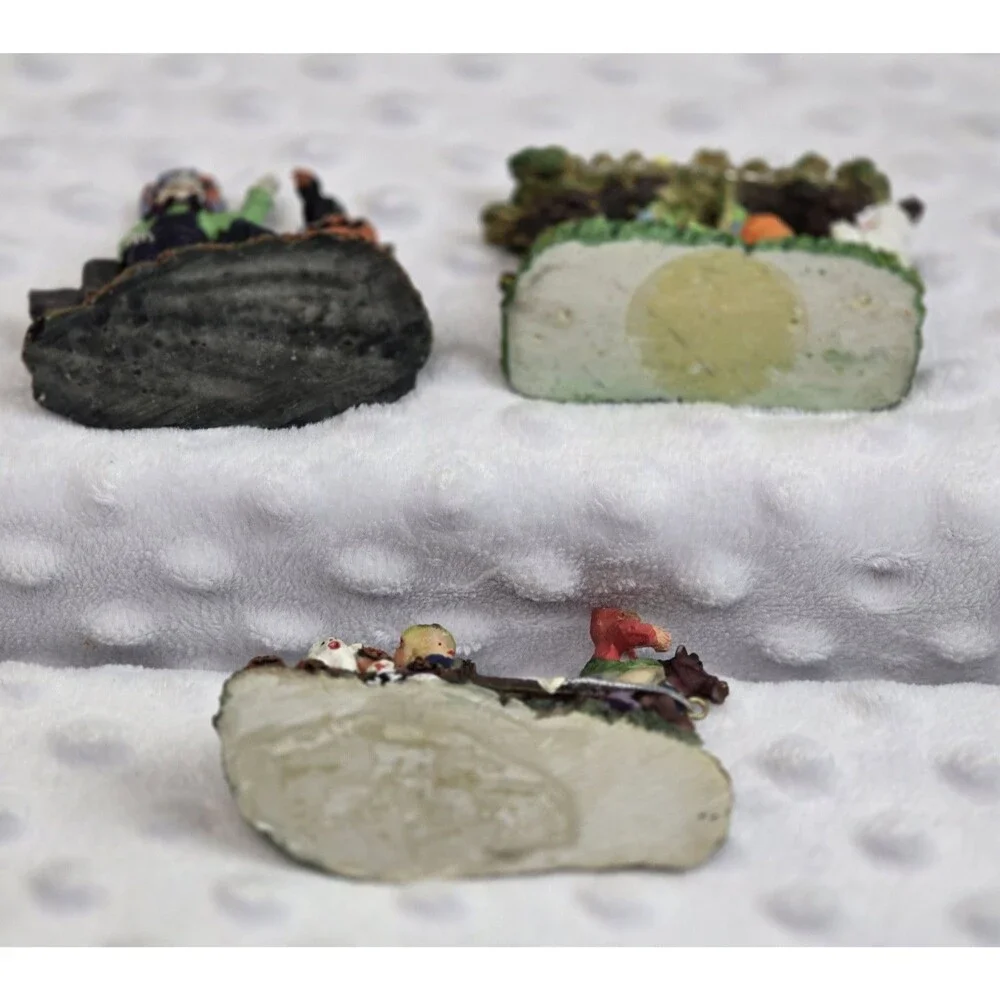 Resin Halloween Figurines Lot Of 3 Mini Decor Collectible Haunted Pumpkins Crow
